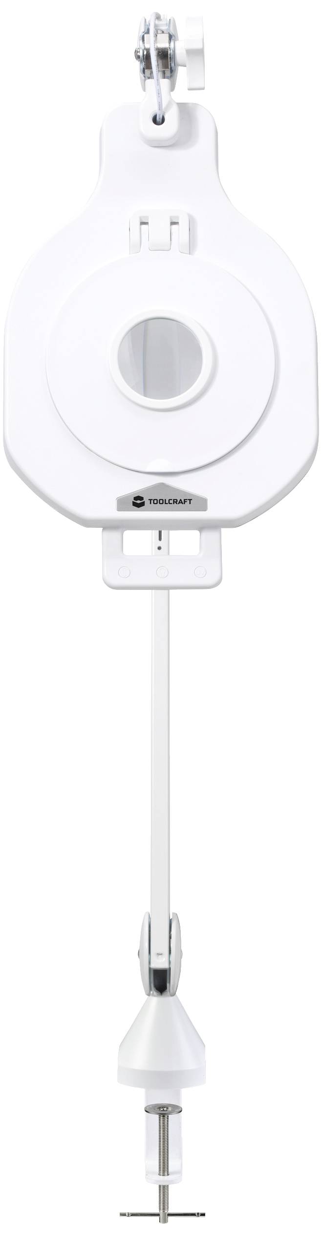 Ein weißer Wäscheklammerhalter aus Kunststoff, aufgehängt und bereit zur Nutzung.