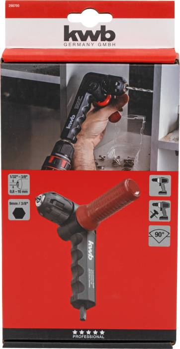 Schachtel mit einem schwarzen Drehmomentschlüssel von 'kwb', geeignet für Winkel von 90 Grad. Enthält Bilder und Spezifikationen.