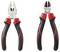 Zwei Zangen mit roten und schwarzen Griffen werden gezeigt: links eine Kombizange und rechts eine Seitenschneider.