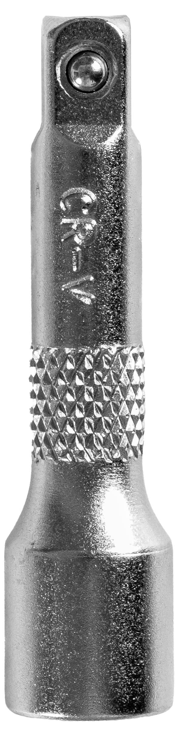 Eine glänzende Metallsteckschlüsselverlängerung mit einer gerändelten Griffoberfläche zur verbesserten Handhabung, die verwendet wird, um die Reichweite von Steckschlüsseln zu verlängern.