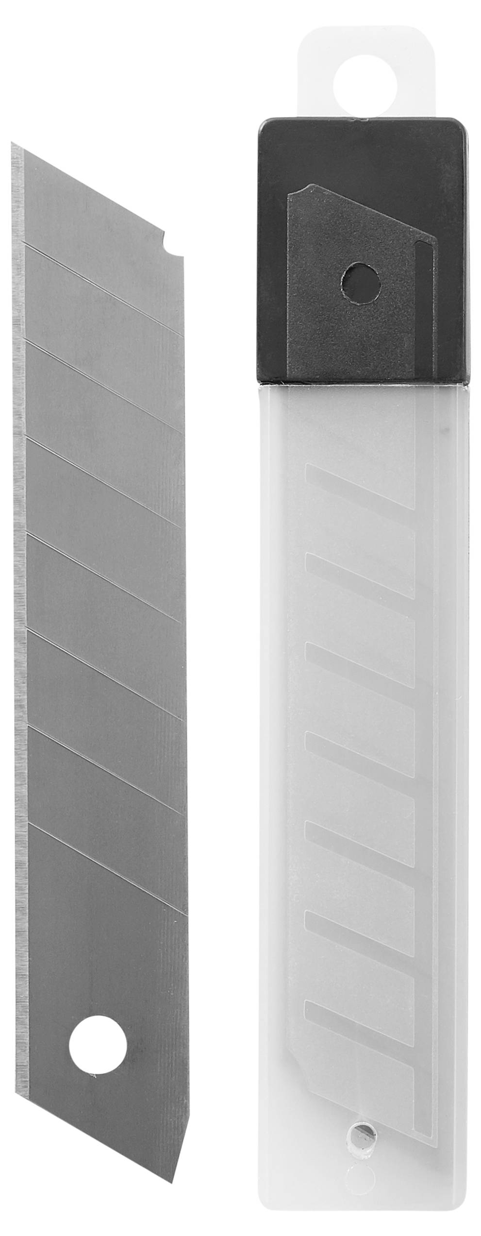 Zwei Universalmesser-Klingen, eine aus Metall und eine in einem Kunststoffhalter, werden vertikal dargestellt.