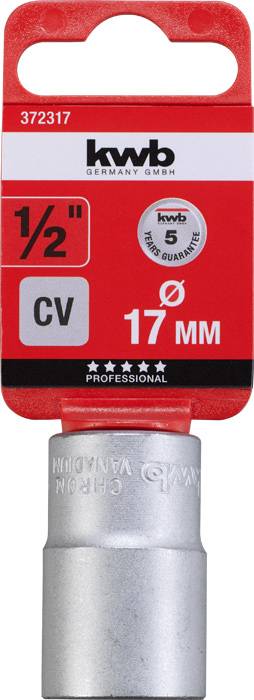 Stecknuss 1/2 Zoll, 17 mm, von KWB Germany GmbH, rote Verpackung, Garantiehinweis.