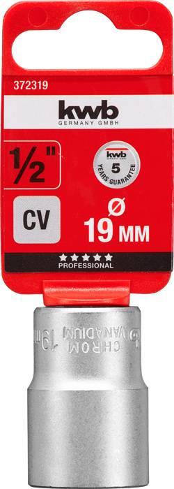 'Nuss 19 mm, CV-Stahl, kwb Germany GmbH, 1/2 Zoll Aufnahme, professionelle Qualität, 5 Jahre Garantie'