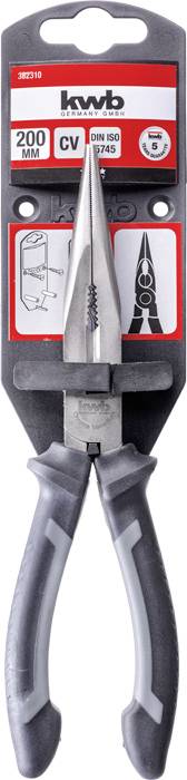 Kombizange, 200 mm, CV Stahl, ergonomische Griffe, DIN ISO 5746, Markenverpackung, Abbildung zeigt Zange in Blisterverpackung.