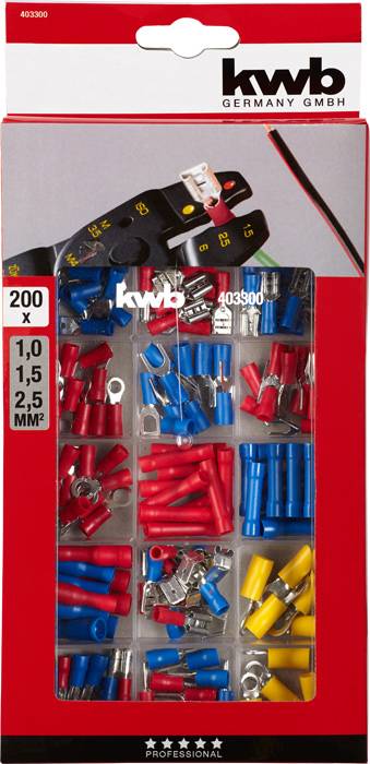 'kwb Germany GMBH' Verpackung mit 200 elektrischen Klemmen und Steckverbindern in verschiedenen Farben und Größen, für 1.0, 1.5, 2.5 mm².