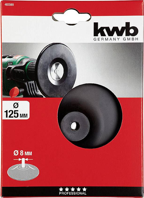 Schleifscheibe in Verpackung, Durchmesser 125 mm, Marke 'kwb Germany GmbH', geeignet für Winkelschleifer, Ø 8 mm Loch.