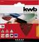 Verpackung für Schleifpapier, fünf dreieckige Blätter, 105 mm, Körnung 40, geeignet für Elektrowerkzeuge. Marke: 'kwb'.
