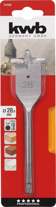 'kwb GERMANY GMBH' Flachfräsbohrer für Holz, 28 mm, in Blisterverpackung. Anwendungen: Holz, Kunststoff, Gipskarton. Hex-Schaft.
