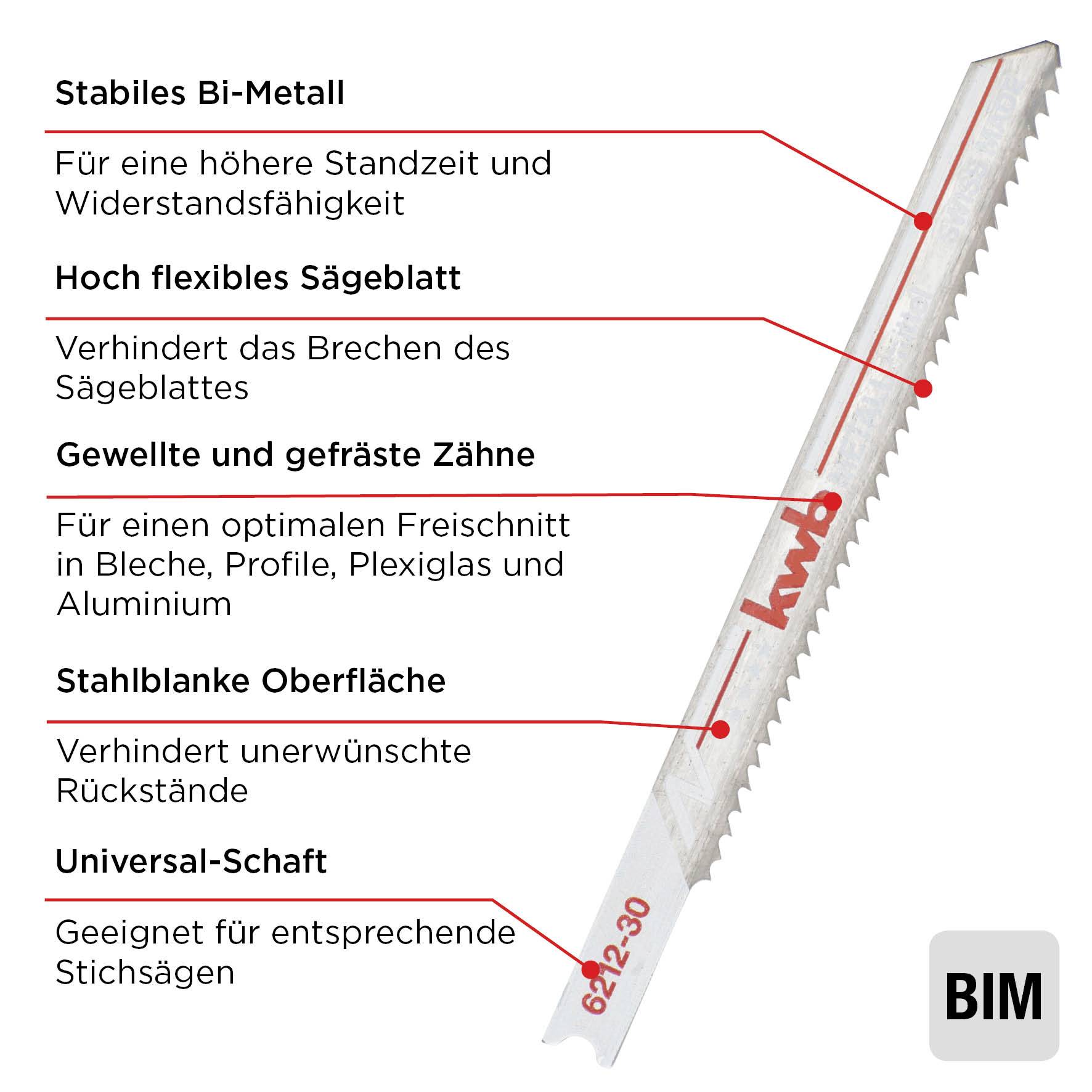 Sägeblatt mit roten Details, Markierung '826-30'. Merkmale: Bi-Metall, flexibles Blatt, gewellte Zähne, universeller Schaft. Ideal für Metallbearbeitung. 