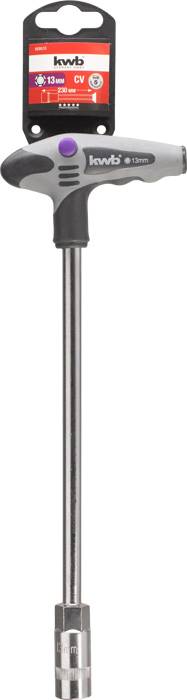 T-Griff-Schlüssel mit 13 mm Sechskantkopf, oben unechtes Produktetikett 'kwb', für Schraubarbeiten.