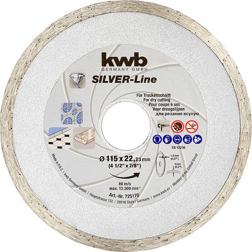 kwb 725170 Diamanttrennscheibe Durchmesser 115 mm Bohrungs-Ø 22.23 mm Fliesen, Keramik 1 St.