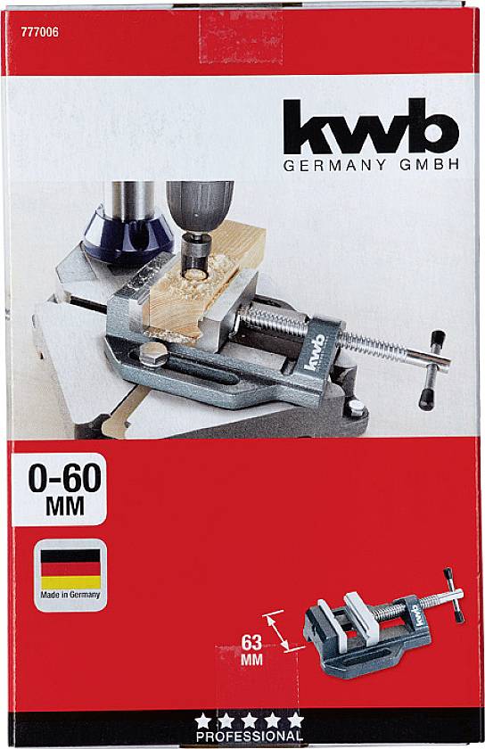 'Bohrmaschinen-Schraubstock 63 mm von kwb Germany GmbH, geeignet für Spannweite 0-60 mm.'