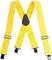 Gelbe Hosenträger mit schwarzem Dreieck im Rückenbereich. Verstellbare Schnallen und Clips an den Enden.
