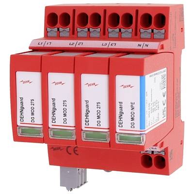 Roter modularer Überspannungsschutz mit vier Steckplätzen für elektrotechnische Anwendungen, Dehnmarke, Modell DG MOD 275.