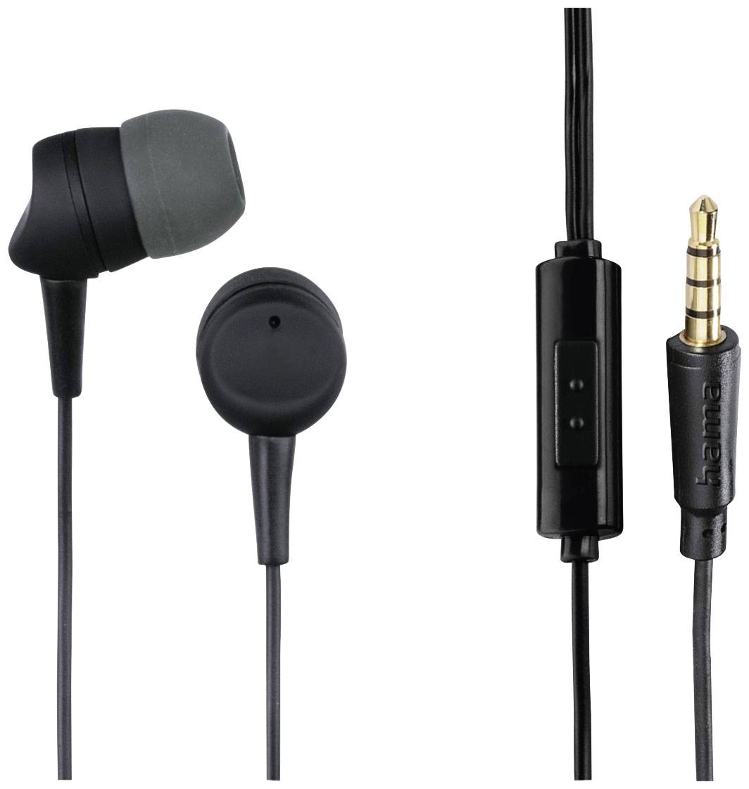 HAMA Kooky HiFi In Ear Kopfhörer kabelgebunden Stereo Dunkelgrau, Schwarz Mikrofon-Rauschunterd