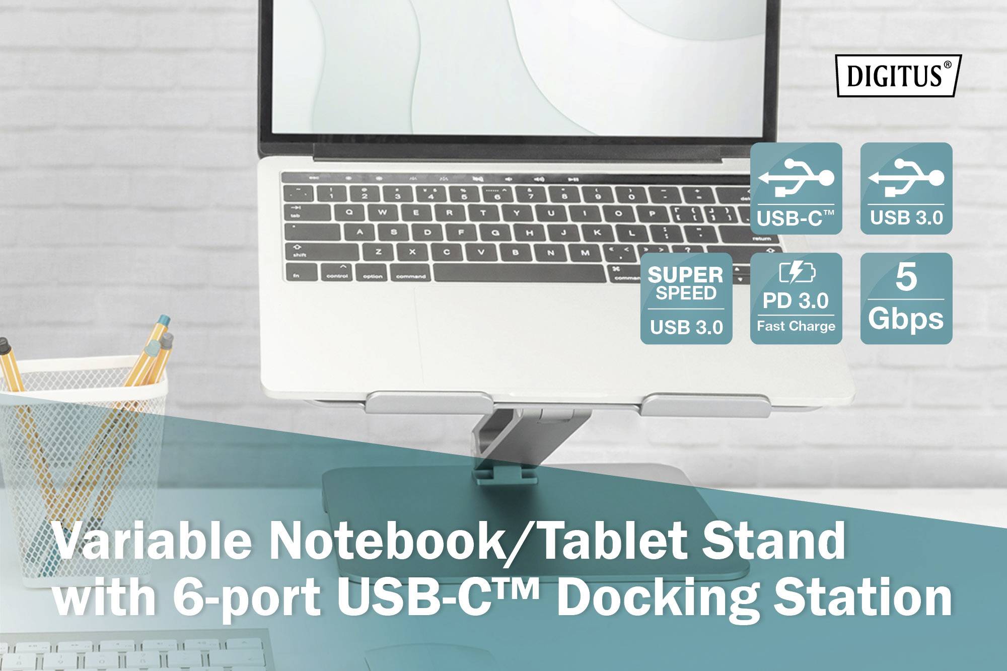 DIGITUS - Variabler Notebook/Tablet Ständer mit 6-Port USB-C Docking Station-4