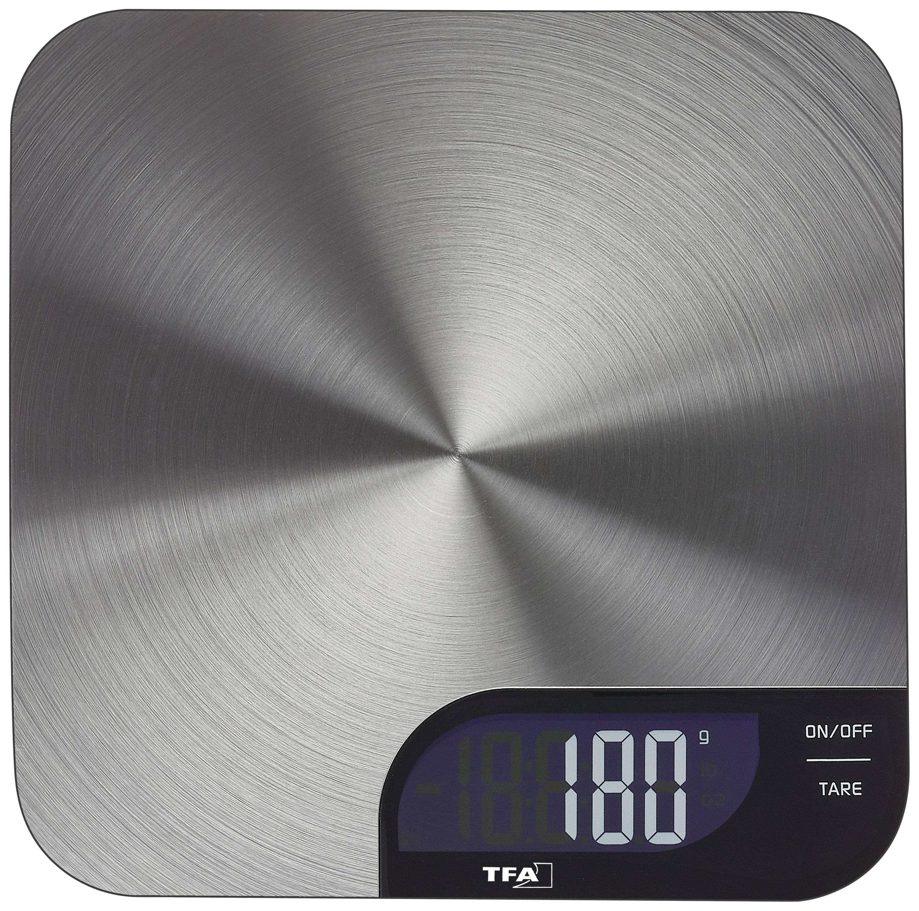 Digitale Küchenwaage mit Metalloberfläche, zeigt ein Gewicht von 180 Gramm.