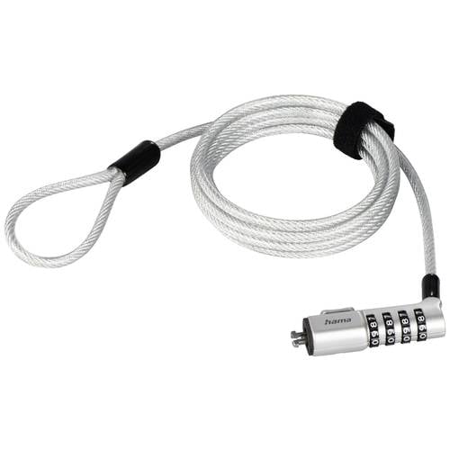 hama 00126822 Laptopschloss Nano, Zahlenschloss 4-stellig, Carbonstahl, Silber