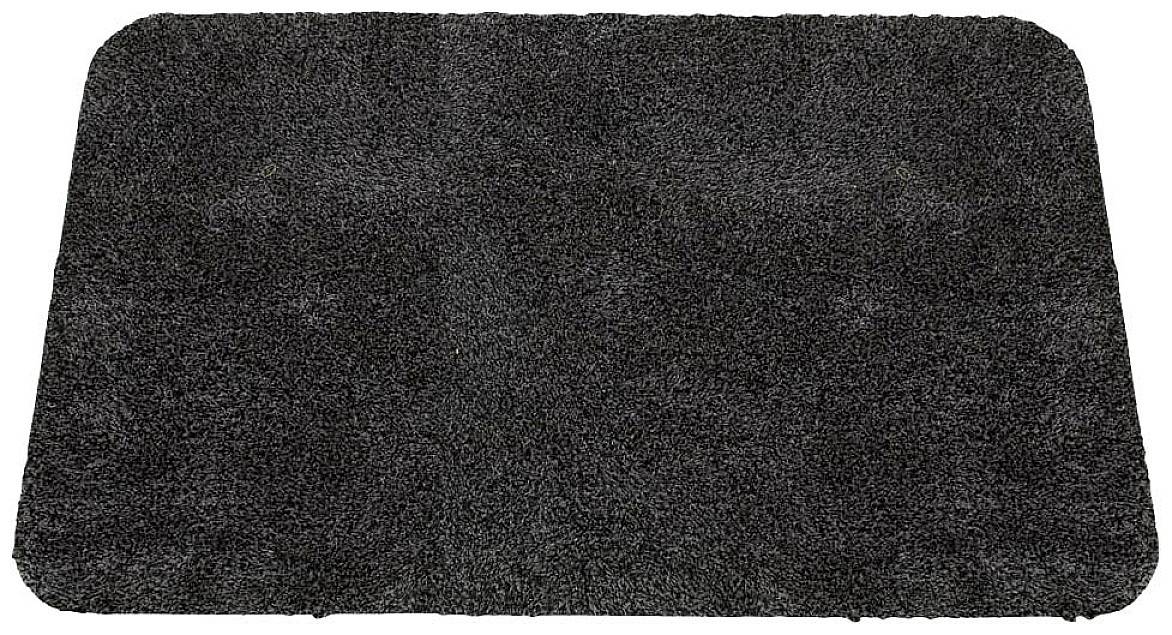 Dunkelgraue, rechteckige Matte mit abgerundeten Ecken.
