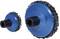 Zwei blaue Schleifscheiben mit schwarzem Schleifbelag, geeignet für die Oberflächenbearbeitung. Die größere Scheibe steht rechts, die kleinere links.