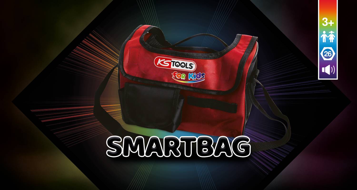 Kinder-Werkzeugtasche von KS Tools mit der Aufschrift 'für Kids' und 'SMARTBAG', geeignet für Kinder ab 3 Jahren.