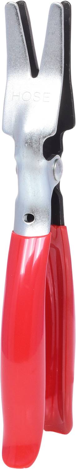 Eine rote Zange mit metallischen Backen, vermutlich ein Werkzeug für verschiedene Greif- oder Schneidarbeiten.