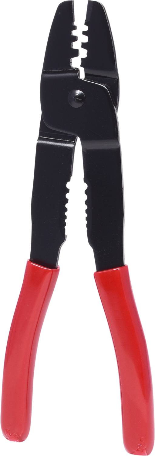 Rote und schwarze Handzange mit isolierten Griffen, geeignet für elektrische Arbeiten.