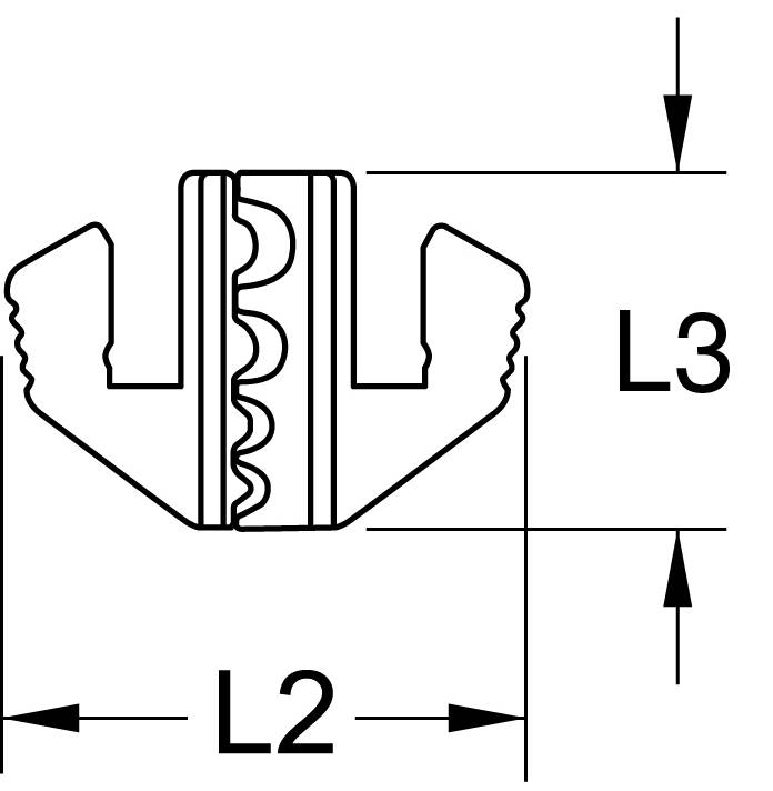 Technische Zeichnung eines Klemmprofils mit Maßen L2 und L3 zur Darstellung der Dimensionen. Profil zeigt gezackte Innenstruktur.