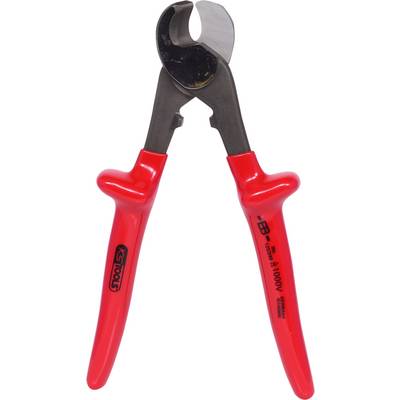 Eine rote Kabelschere mit ergonomischen Griffen zum Schneiden dicker Kabel.