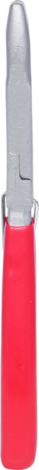 Ein rotes Klappmesser mit einer silbernen, teilweise sichtbaren Klinge.