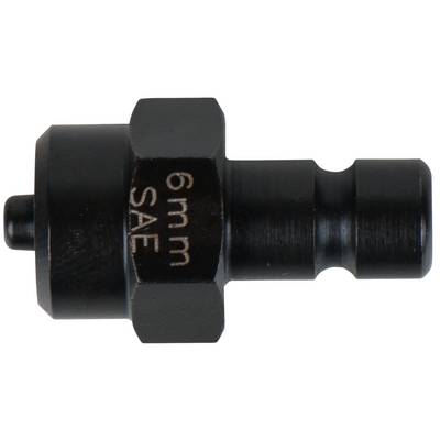 'Schwarzmetalladapter mit der Aufschrift "6mm SAE" auf der Seite, zylindrische Form, geeignet für Rohrverbindungen.'