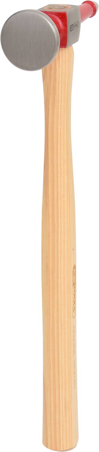 Holzhammer mit rotem Metallkopf, klassisches Design. Geeignet für leichte Bau- oder Bastelarbeiten.