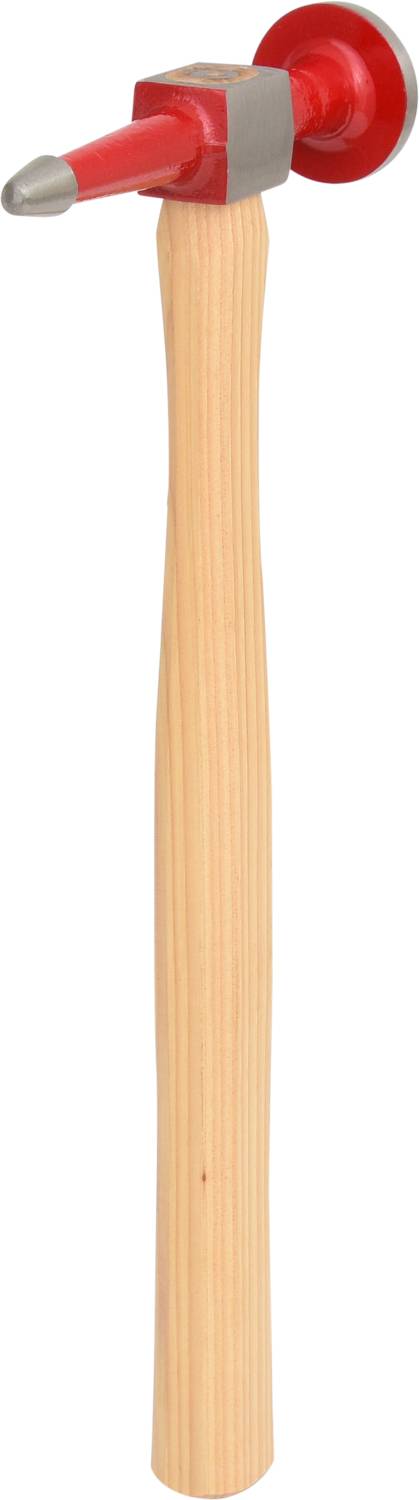 Holzhammer mit rotem Kopf und runder Spitze für Heimwerkerprojekte.