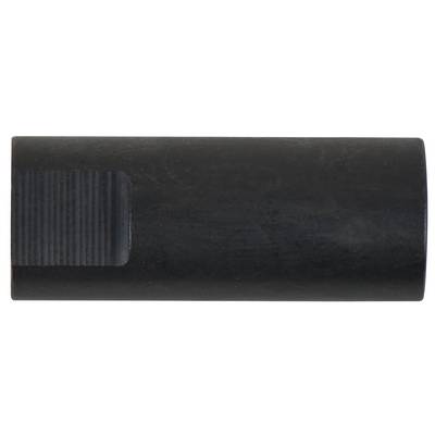 Ein zylindrisches, schwarzes Metallteil mit einem geriffelten Abschnitt auf der linken Seite.