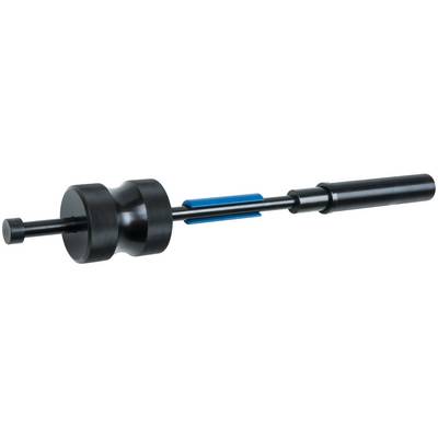 Ein schwarzes, zylinderförmiges Werkzeug mit einem Griff und blauen Akzenten, wahrscheinlich für technische oder industrielle Anwendungen.
