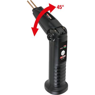 'IS Tools' elektrische Lötpistole mit drehbarem Kopf, verstellbar um 45°. Tasten und LED-Anzeigen auf dem Griff sichtbar.