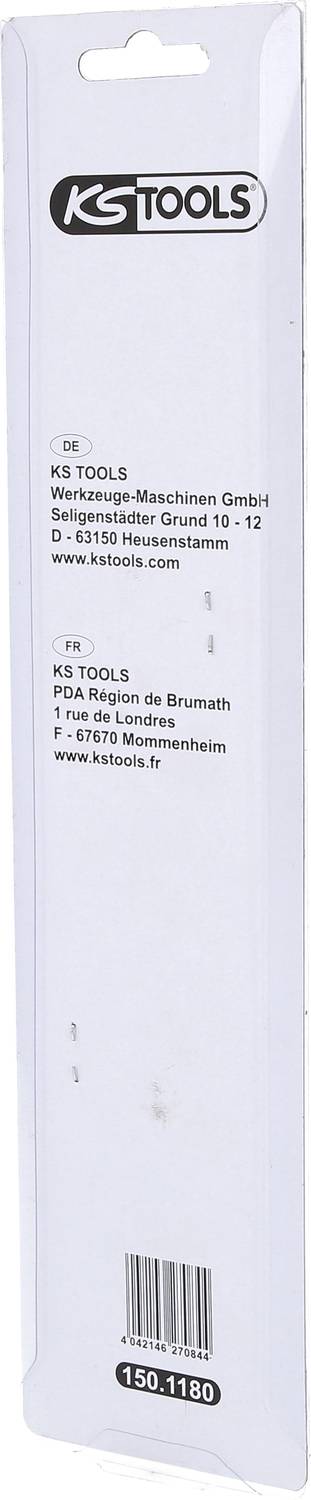 Verpackung für KS Tools Produkt, zeigt das Firmenlogo und die Kontaktadresse von KS Tools in Heusenstamm, Deutschland.