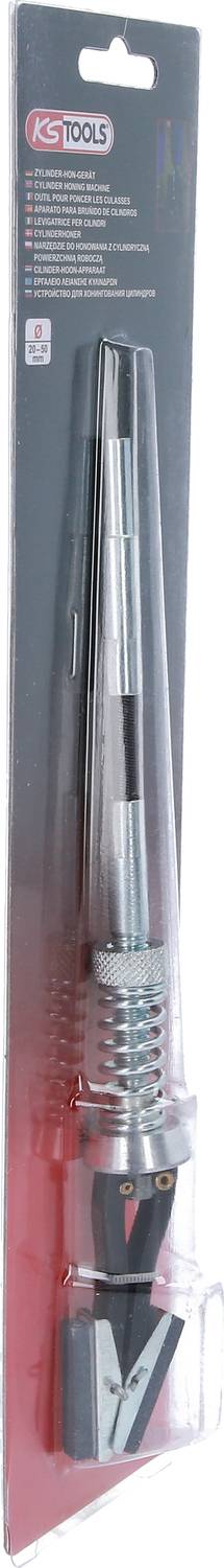 Verpackte Ahle mit Metallspitze und rotem Kunststoffgriff, auf Blisterkarte.