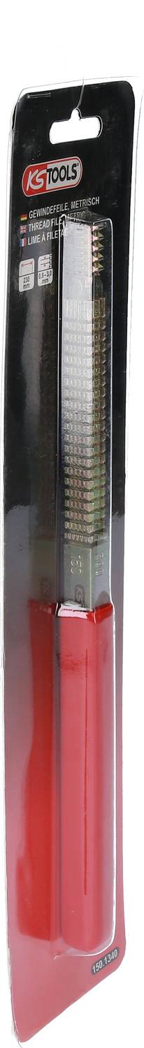 Verpacktes Handwerkzeug mit rotem Griff und geriffelter Metallklinge, von 'KS Tools'.