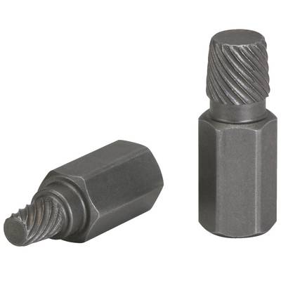 Zwei graue Metallfräser mit spiralförmigem Schneidkopf, einer aufrecht stehend, der andere liegend.