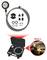 Manometer-Kit mit Schläuchen, Dichtungen und Adaptern zur Druckmessung. Unten: Geöffneter schwarzer Koffer mit Kit-Teilen, Adapter M18x1,5.
