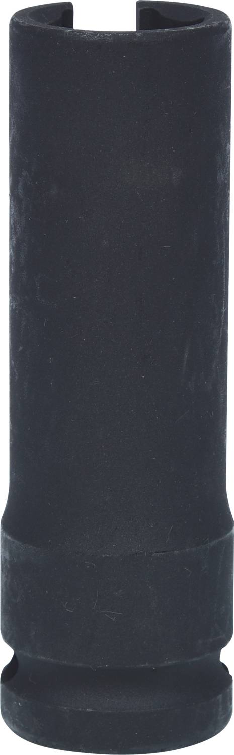 Ein schwarzes zylinderförmiges Metallteil, das wie ein Adapter oder eine Buchse aussieht.