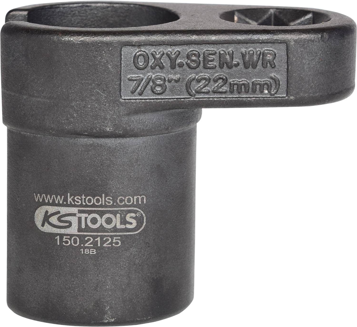Schwarzsilberne O2-Sensor-Nuss von KS Tools, Größe '7/8" (22mm)', Artikelnummer 150.2125, für Sauerstoffsensoren.