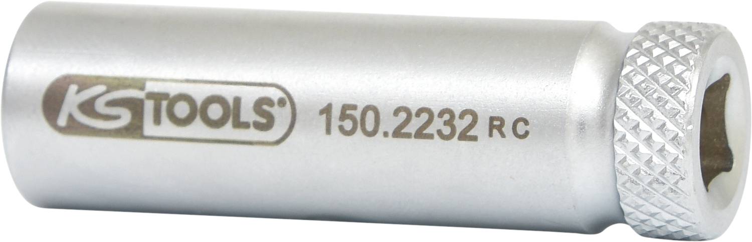 'KS Tools 150.2232 RC' Stecknuss mit Rändelung an einem Ende, silberfarben, für Handwerk oder Industrieanwendungen.