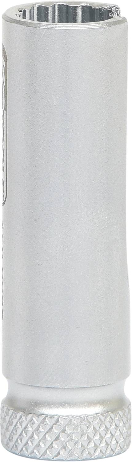 Ein silberner Steckschlüssel, zylindrisch, mit geriffeltem Ende für besseren Halt, zum Anziehen oder Lösen von Schraubverbindungen.