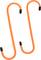 Zwei orangefarbene S-Haken mit schwarzen Enden.