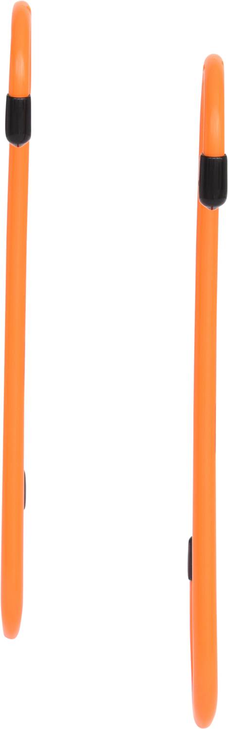 Zwei orange Kunststoffstreben, die wie Linien parallel zueinander verlaufen, mit schwarzen Enden.