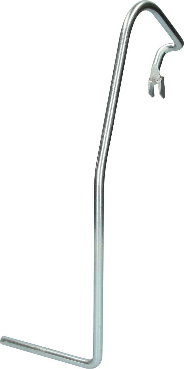 Ein metallischer Kleiderbügel mit einem Haken, geeignet zum Aufhängen von Kleidung.