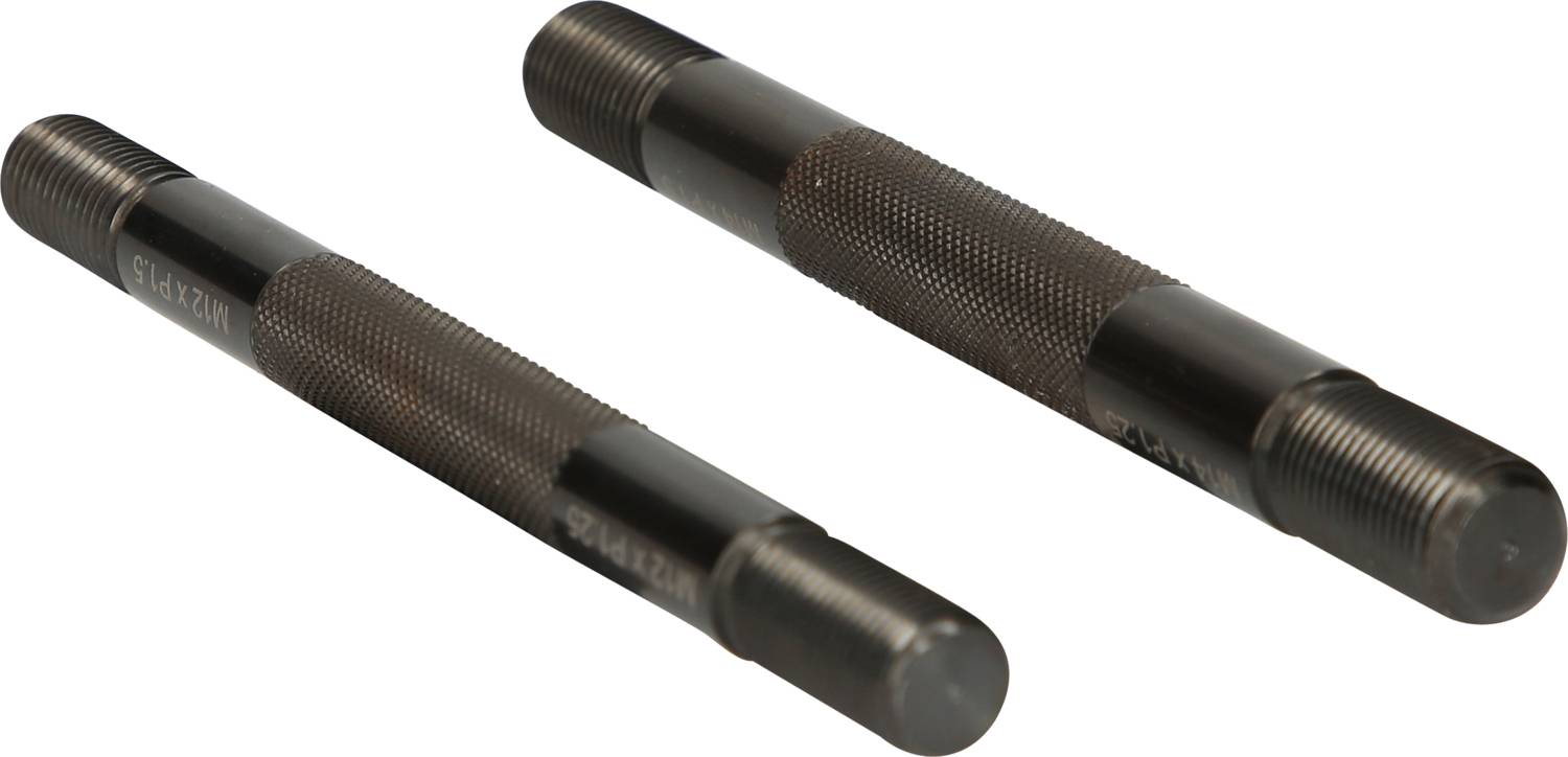Zwei Stahlgewindelehren mit gerändelten Griffen und Gewinde an beiden Enden, verwendet zur Überprüfung von Innengewinden in der Fertigung.