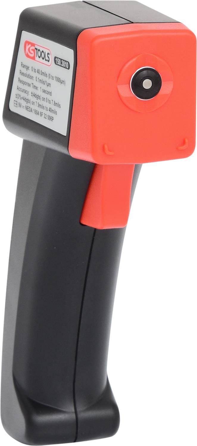 Infrarot-Temperaturmesser mit rotem Gehäuse und schwarzem Griff, häufig zur kontaktlosen Temperaturmessung eingesetzt.